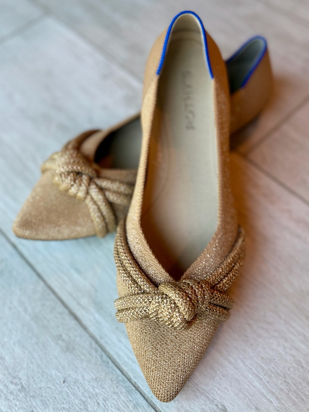 NWT Rothy’s The Knot Point II Goldstone Metallic Flats - Picture 2 of 9